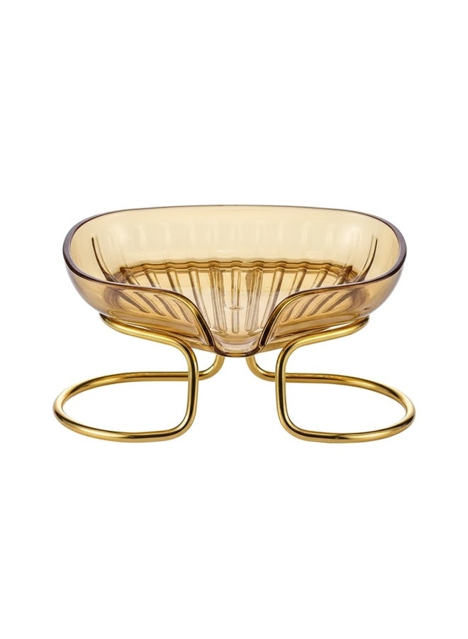 Acrylic Soap Dish with Gold Metal Stand & Drainage | Soap Tray for Bathroom & Kitchen Sink | Modern Stable Rust-Resistant Easy-Clean Design-Honey - Image 1